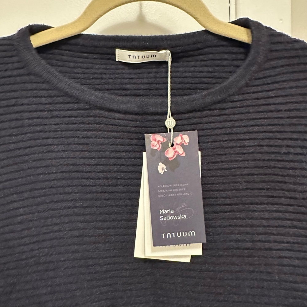 Tatuum Eroli Structured Sweater S Ribbed Asymmetric Hem NWT Navy Blue Dolman - Picture 6 of 11